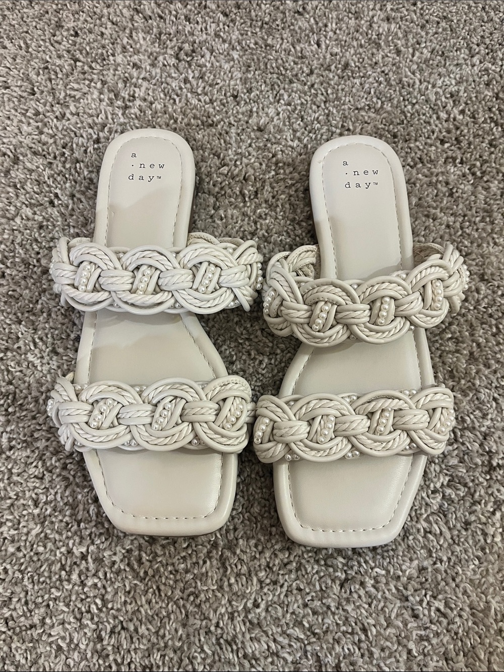 a new day Cream Braided Double-Strap Slide Sandals for Women